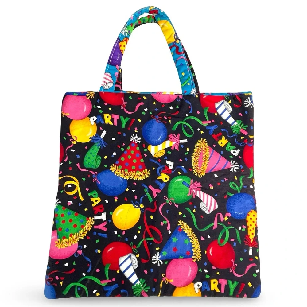 Large Multicolored Handmade Party Themed Tote Bag Reversible
